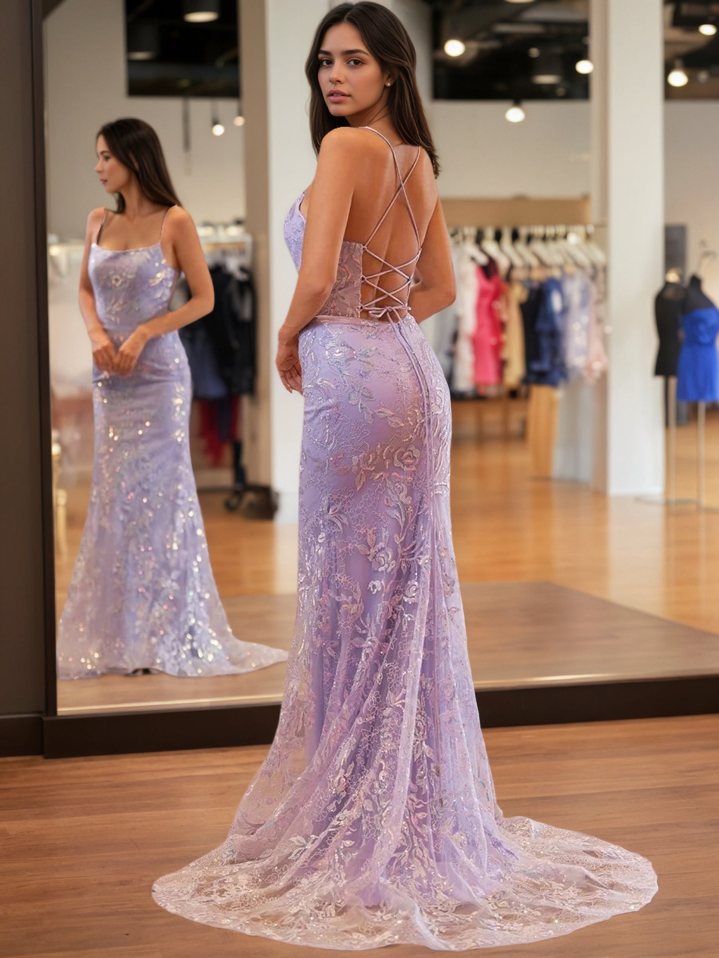 Sevoba|Mermaid Scoop Lace Long Prom Dress