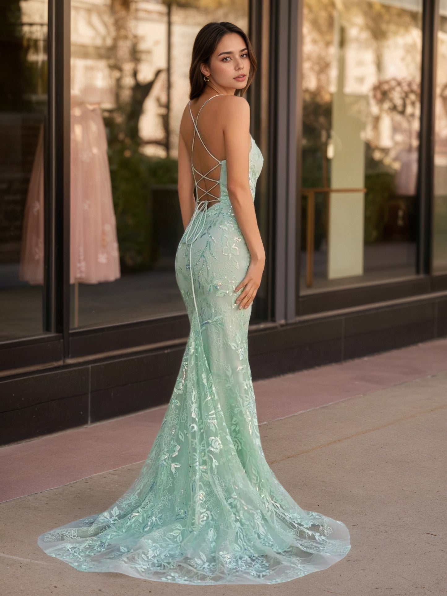 Sevoba|Mermaid Scoop Lace Long Prom Dress