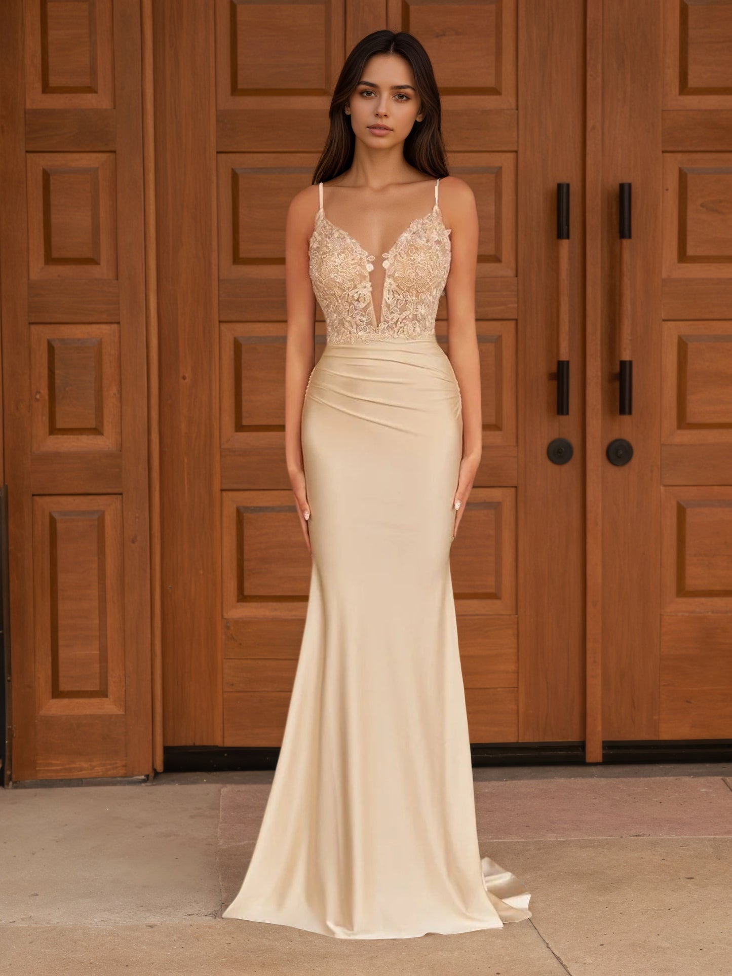 Sevoba|Mermaid Spaghetti Straps Satin Prom Dress