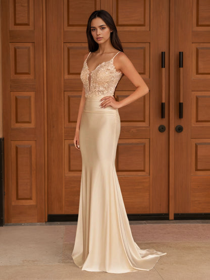 Sevoba|Mermaid Spaghetti Straps Satin Prom Dress