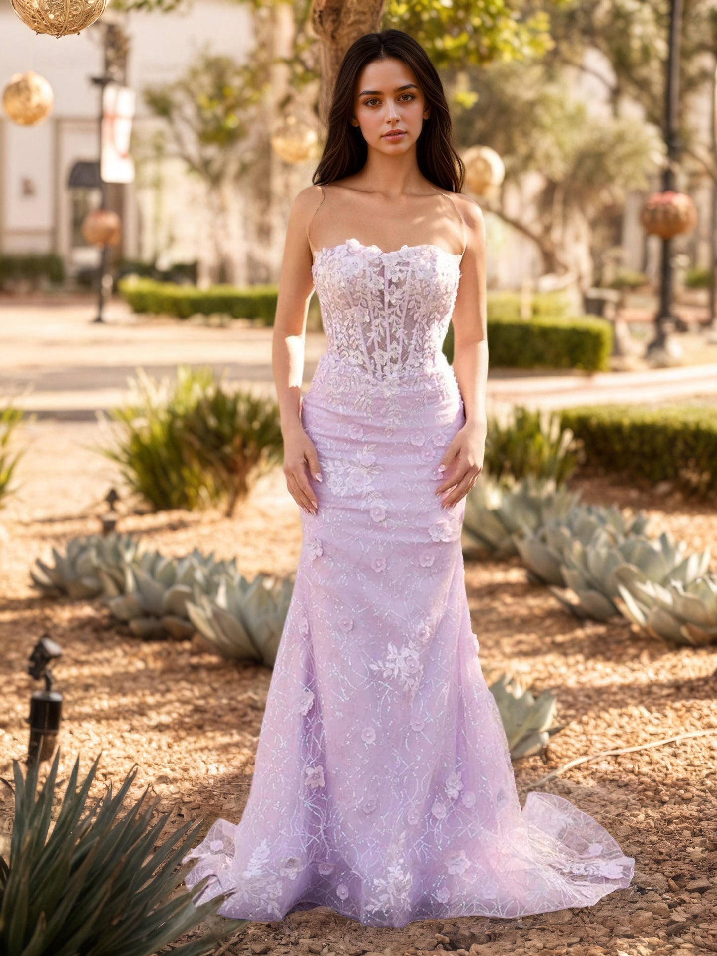 Sevoba|Mermaid Strapless Sequined Lace Prom Dress