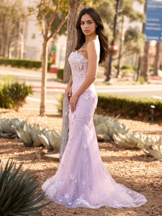 Sevoba|Mermaid Strapless Sequined Lace Prom Dress