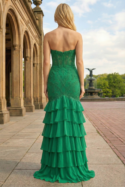 Sevoba|Modern Mermaid Sweetheart Coeset Ruffled Long Prom Dress With Appliques