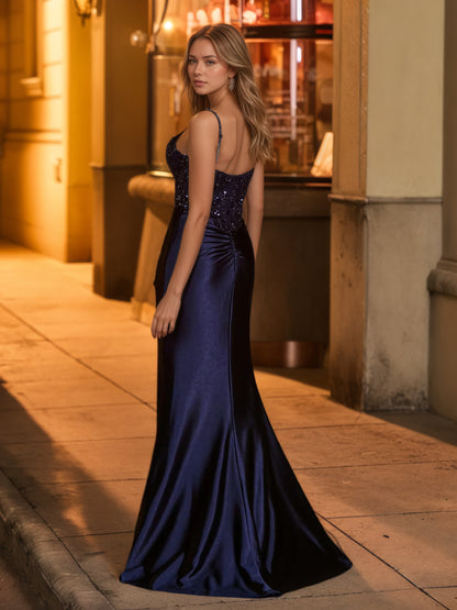 Sevoba | Sequin Appliqued Corset Maxi Dress Dark Navy