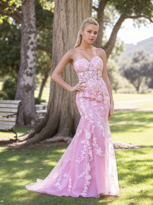 Sevoba|Sevoba|Sweetheart Neck Lace Mermaid Tulle Prom Dress