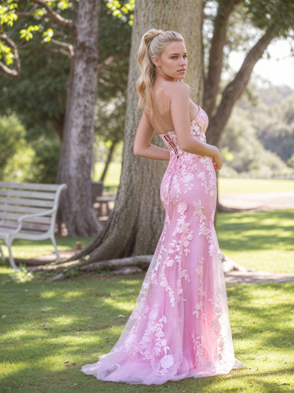 Sevoba|Sweetheart Neck Lace Mermaid Tulle Prom Dress