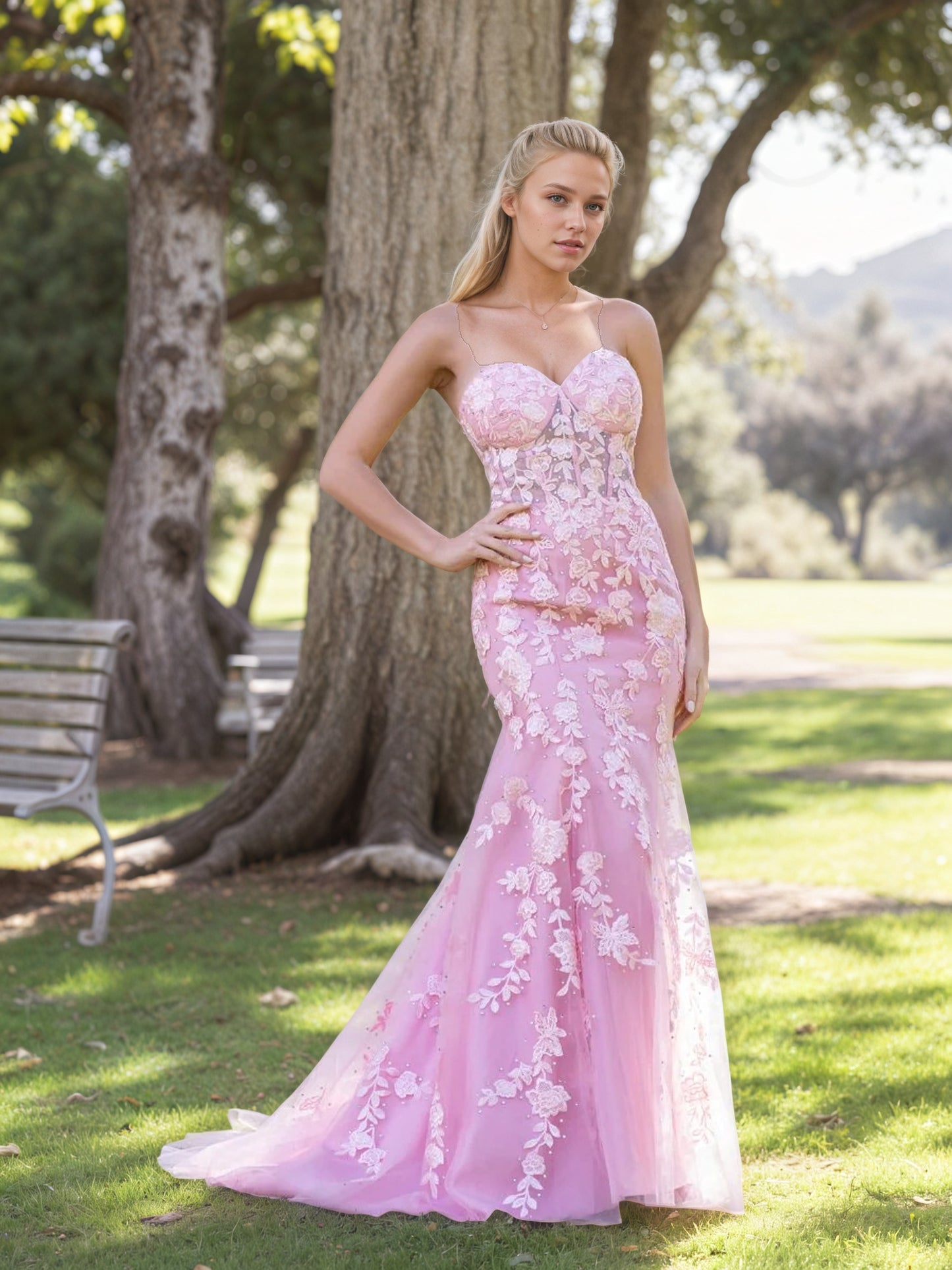 Sevoba|Sweetheart Neck Lace Mermaid Tulle Prom Dress
