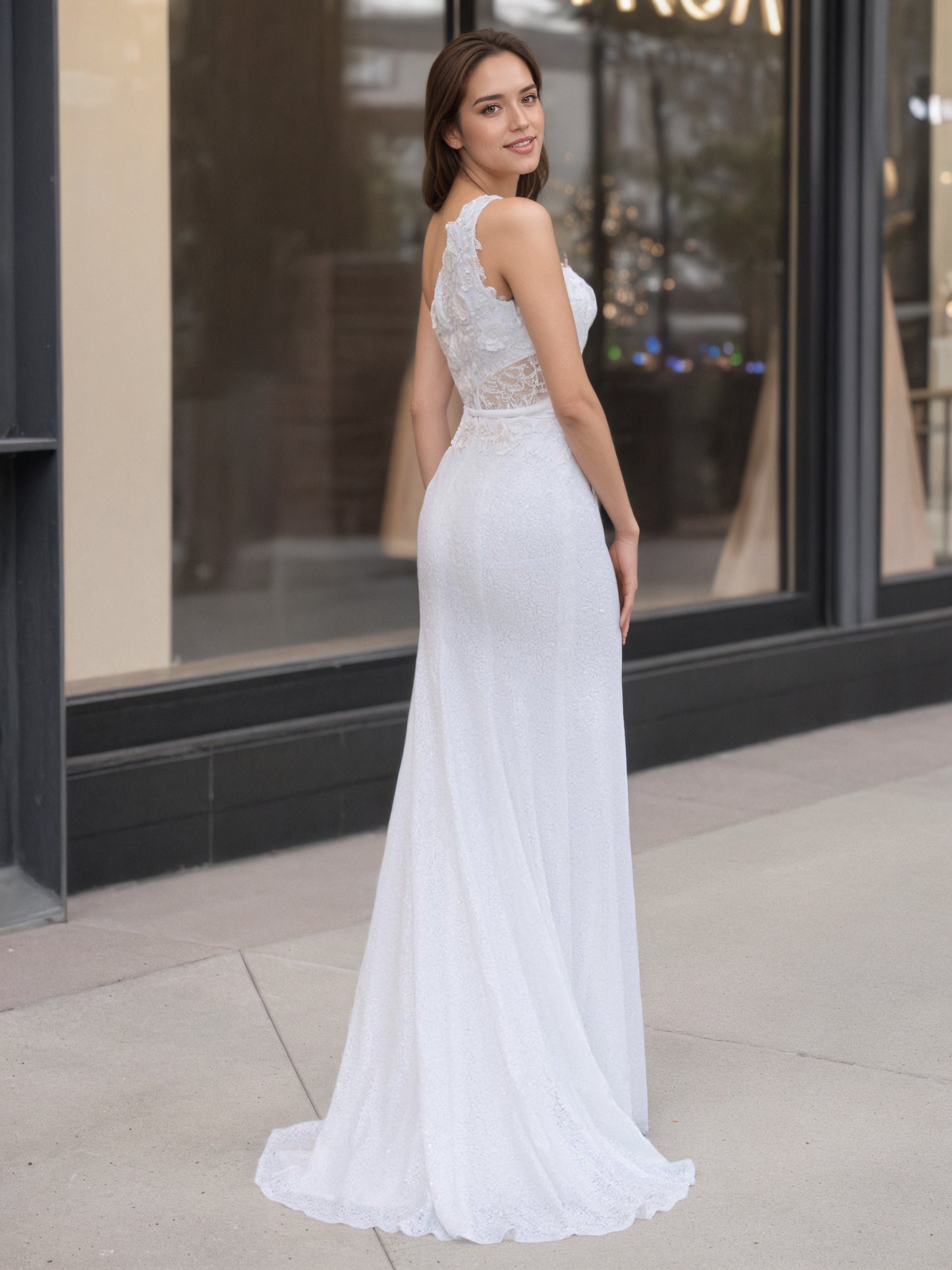 Sevoba|Sheath One Shoulder Sequins Prom Dress with 3D Appliques