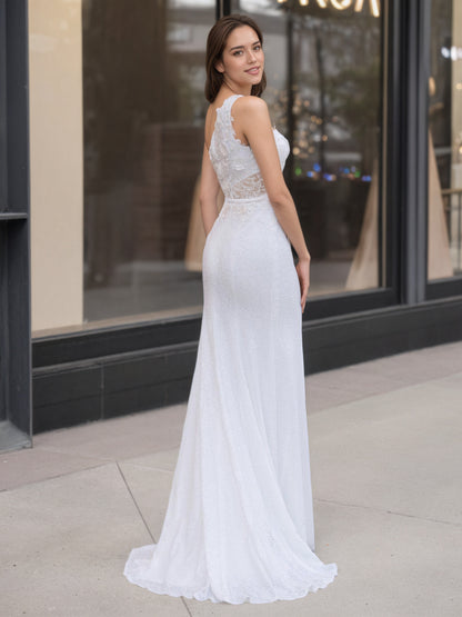 Sevoba|Sheath One Shoulder Sequins Prom Dress with 3D Appliques