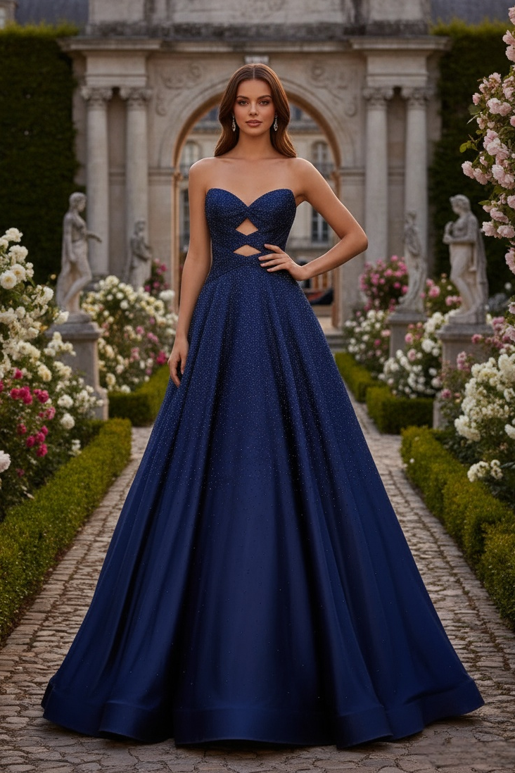 Sevoba|Sparkly A Line Sweetheart Keyhole Beading Long Prom Dress