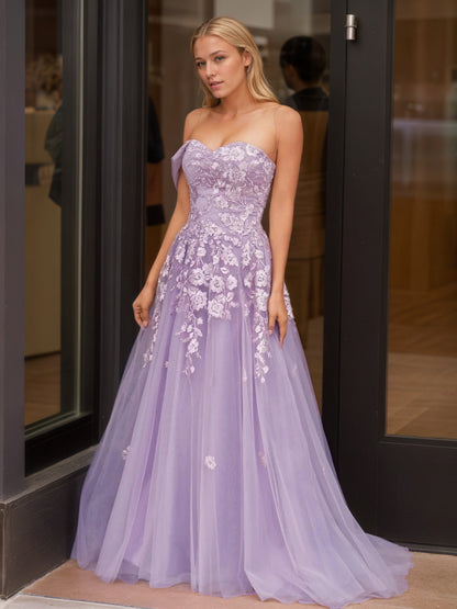 Sevoba|Sweet-Heart Tulle One Shoulder Floor Length Prom Dress