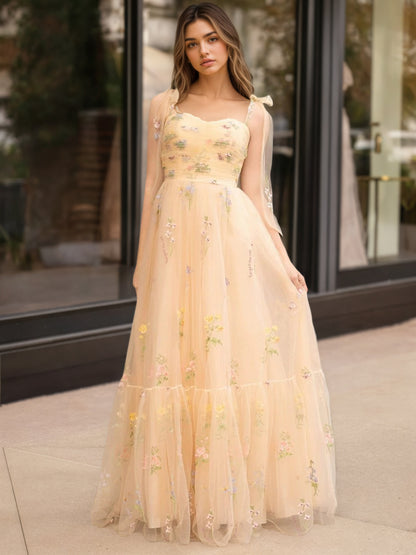 Sevoba|A Line Sweetheart Long Prom Dress with Embroidery