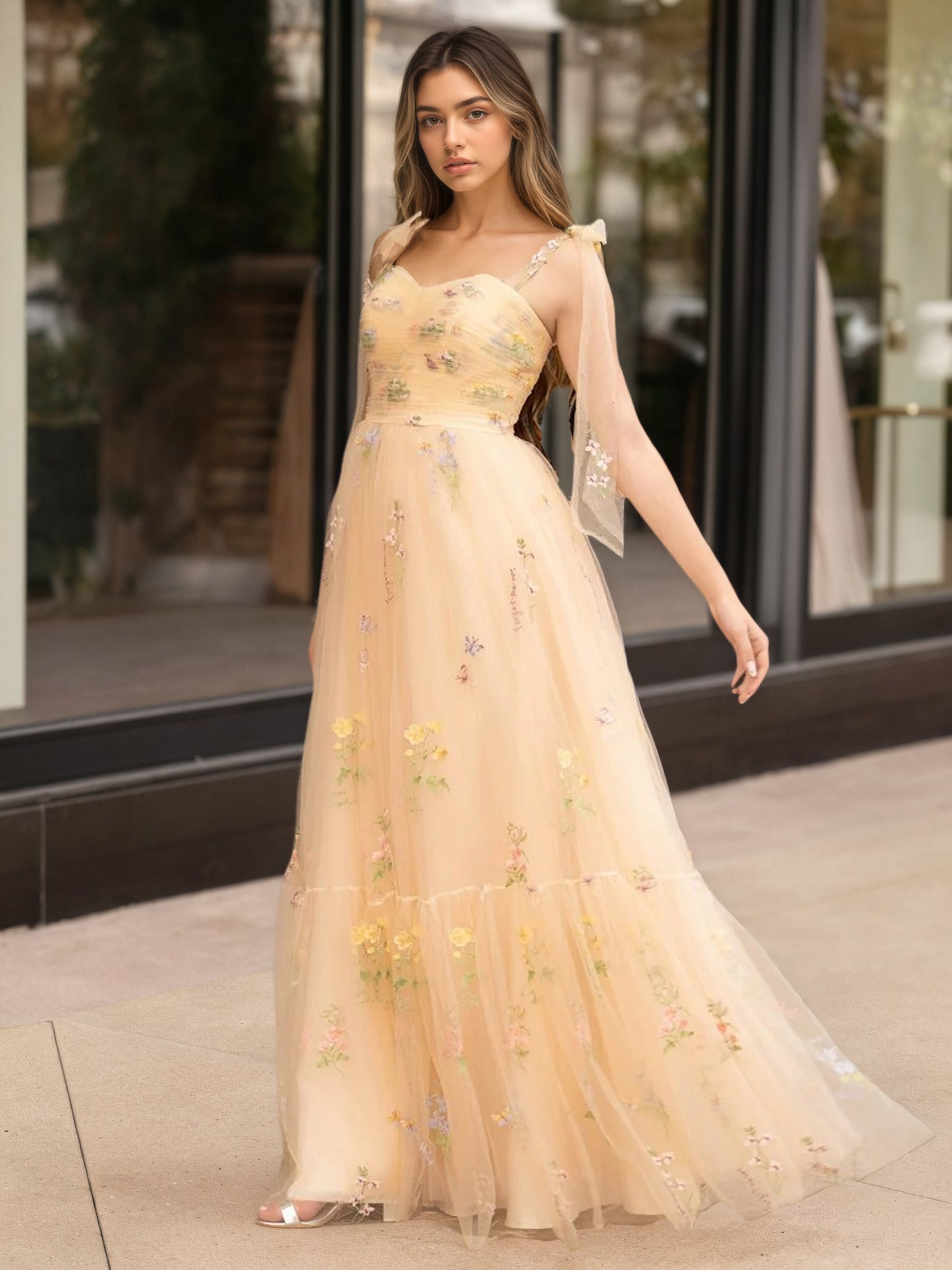 Sevoba|A Line Sweetheart Long Prom Dress with Embroidery
