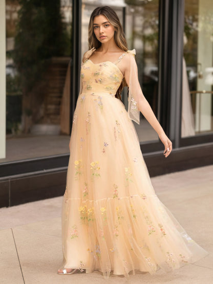 Sevoba|A Line Sweetheart Long Prom Dress with Embroidery