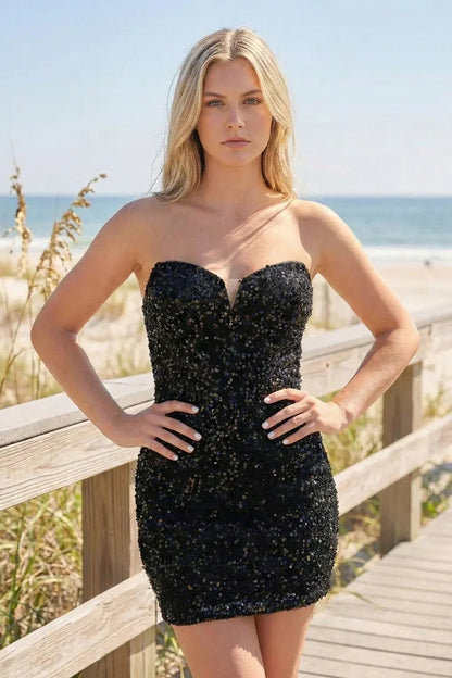 Bodycon Sweetheart Sequin Short Homecoming Dresses | Sevoba
