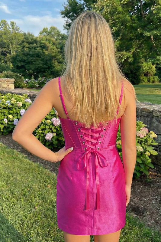 V-neck Spaghetti Straps Sheath Short Homecoming Dresses | Sevoba