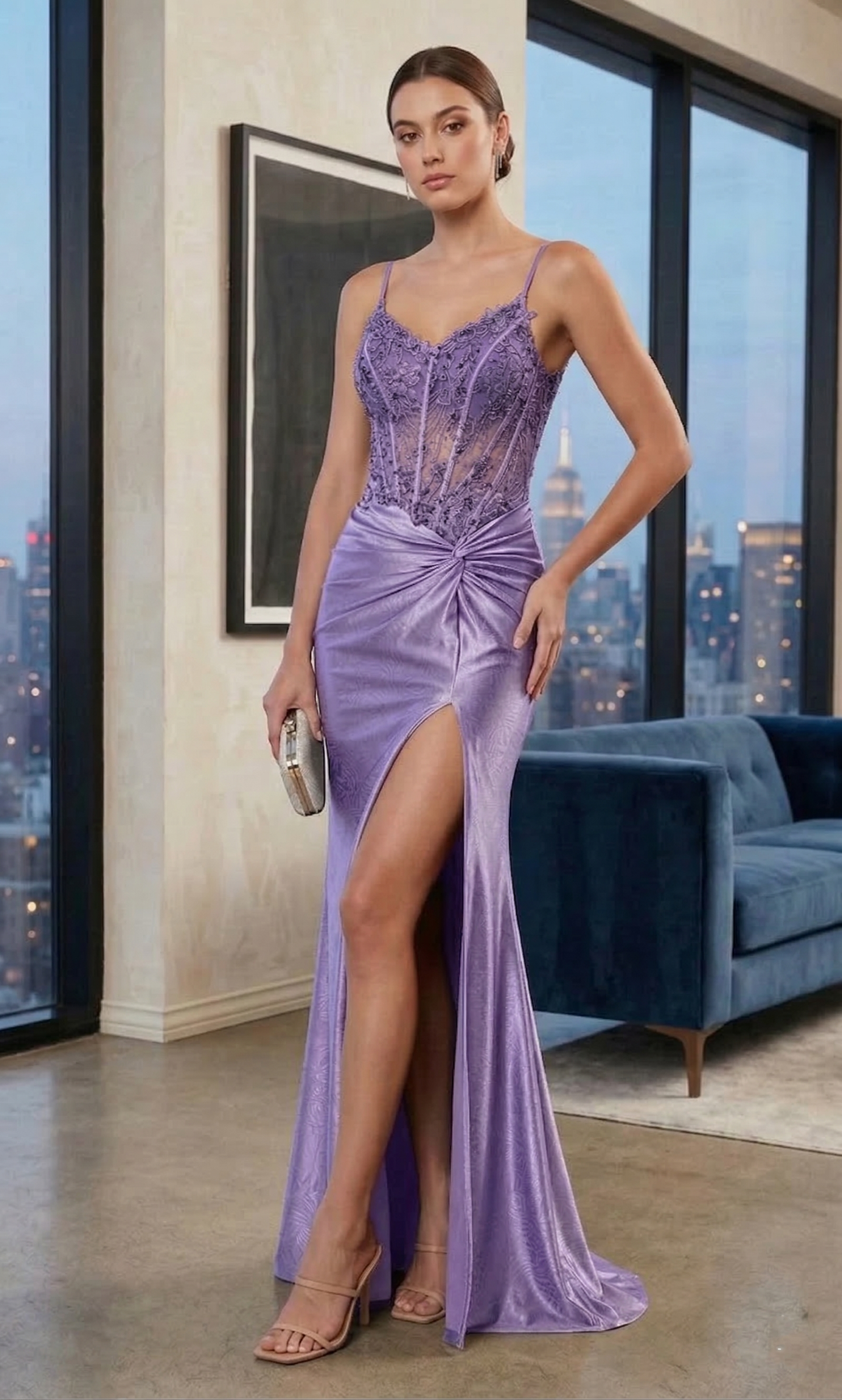 Sheer Lace Corset Bodice Mermaid Prom Dress with Slit | Sevoba