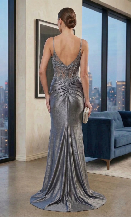 Sheer Lace Corset Bodice Mermaid Prom Dress with Slit | Sevoba