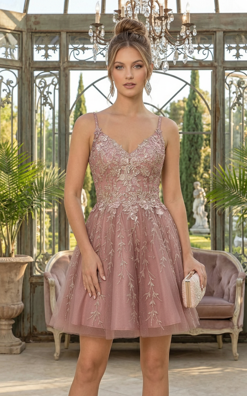 Short Beaded Lace A-Line Homecoming Dress | Sevoba