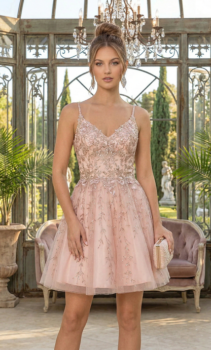 Short Beaded Lace A-Line Homecoming Dress | Sevoba