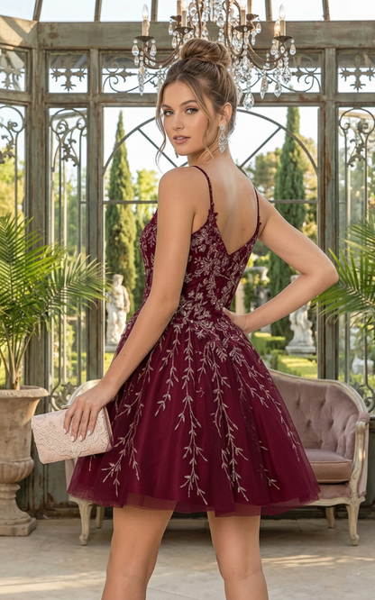 Short Beaded Lace A-Line Homecoming Dress | Sevoba