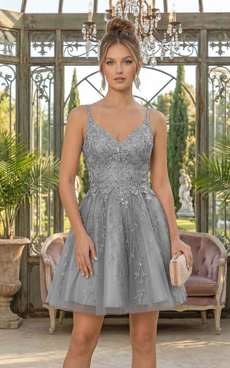 Short Beaded Lace A-Line Homecoming Dress | Sevoba