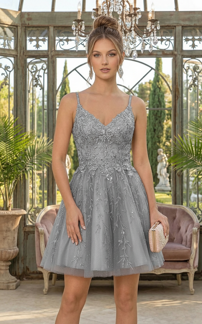 Short Beaded Lace A-Line Homecoming Dress | Sevoba