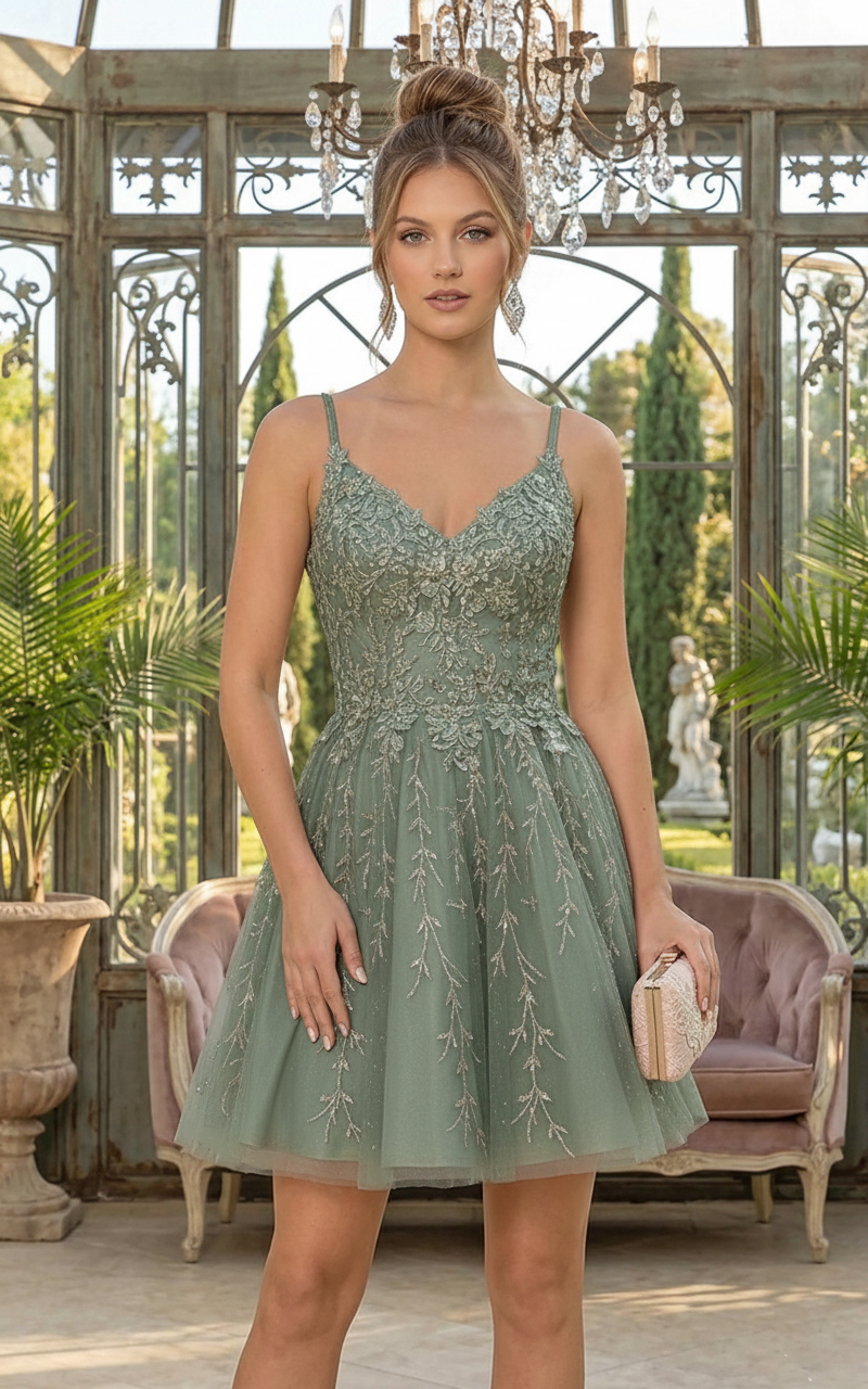 Short Beaded Lace A-Line Homecoming Dress | Sevoba