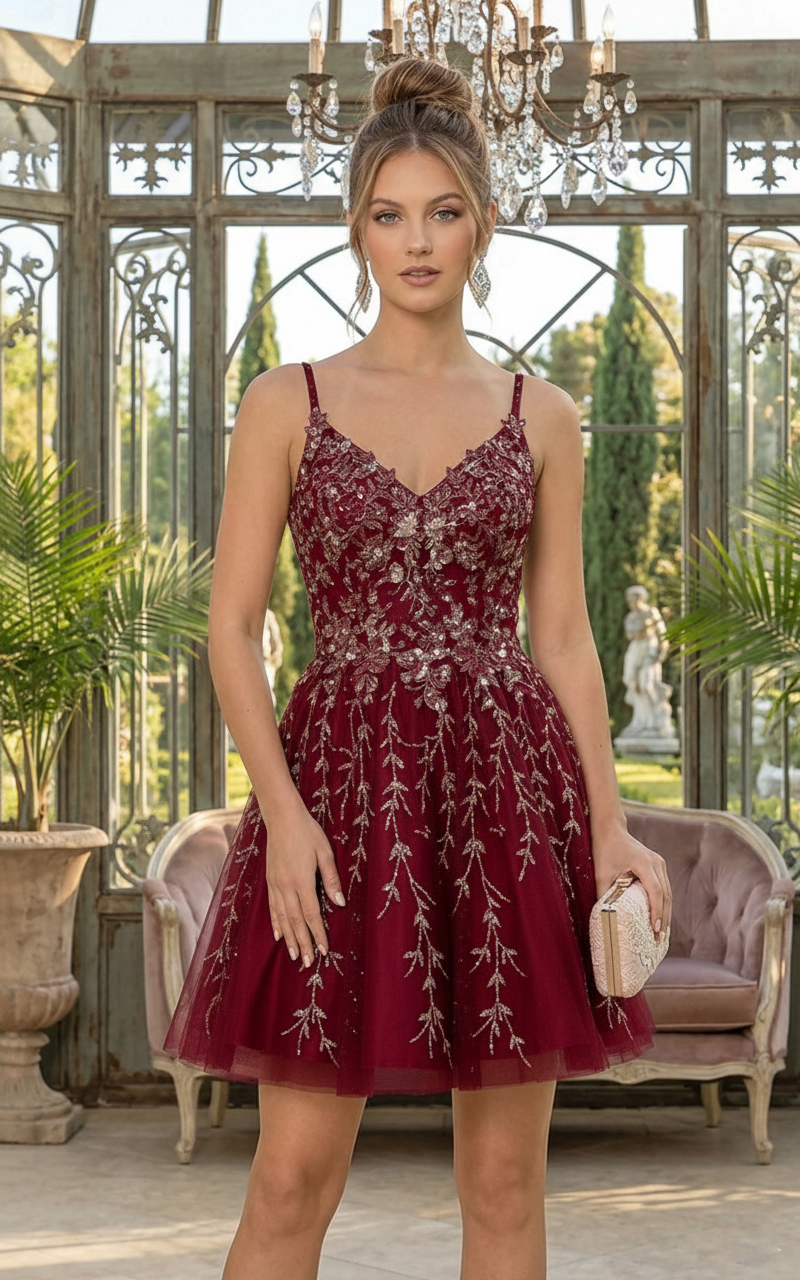 Short Beaded Lace A-Line Homecoming Dress | Sevoba