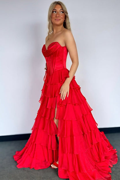 Sevoba|A-Line Strapless V-Neck Tiered Empire-Waist Long Prom Dress