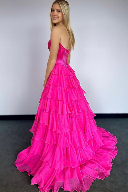 Sevoba|A-Line Strapless V-Neck Tiered Empire-Waist Long Prom Dress