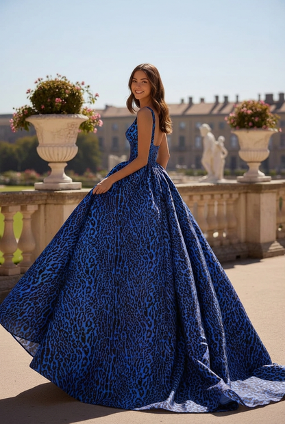Soft Square Neck Leopard Print Ball Gown Prom Dress | Sevoba