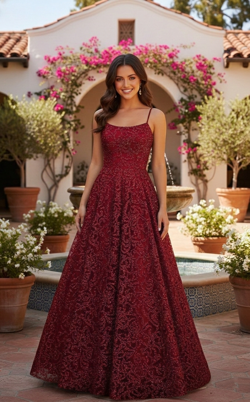 Spaghetti Strap Lace Corset A-Line Prom Dress | Sevoba