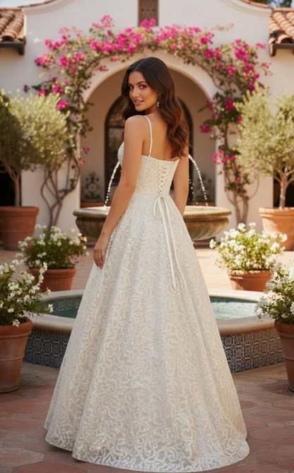 Spaghetti Strap Lace Corset A-Line Prom Dress | Sevoba