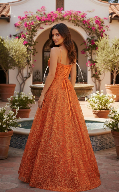 Spaghetti Strap Lace Corset A-Line Prom Dress | Sevoba