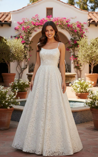 Spaghetti Strap Lace Corset A-Line Prom Dress | Sevoba