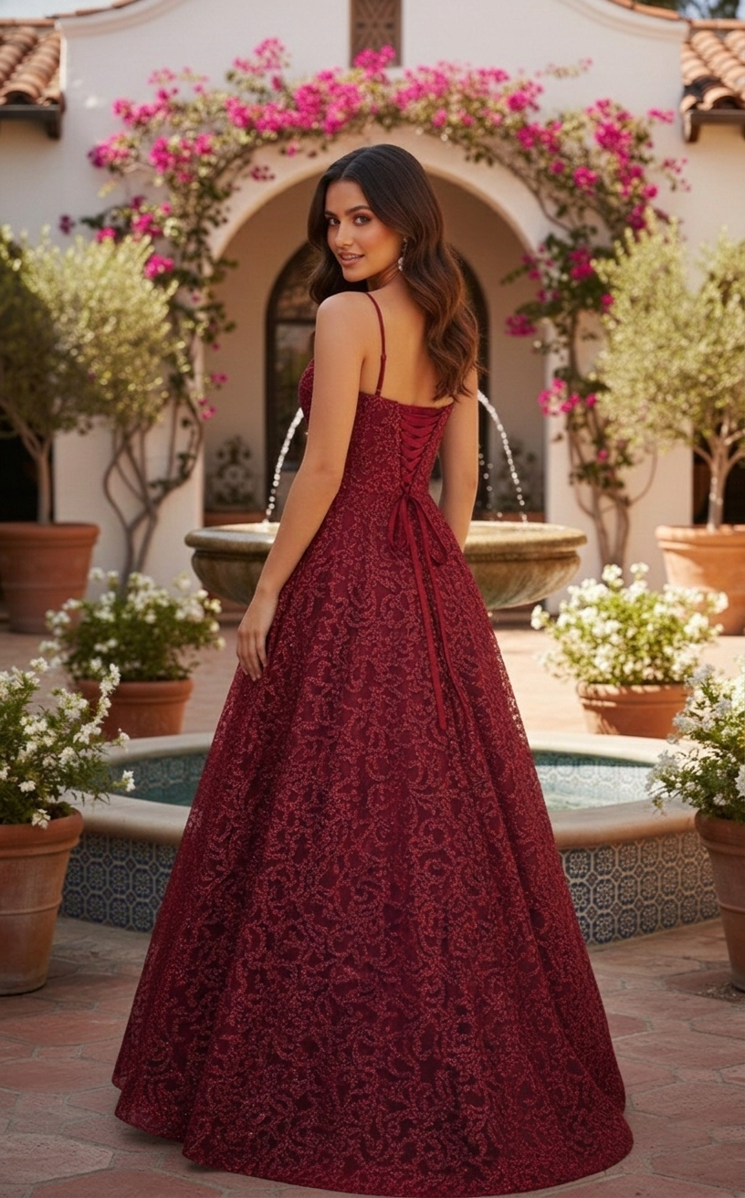 Spaghetti Strap Lace Corset A-Line Prom Dress | Sevoba