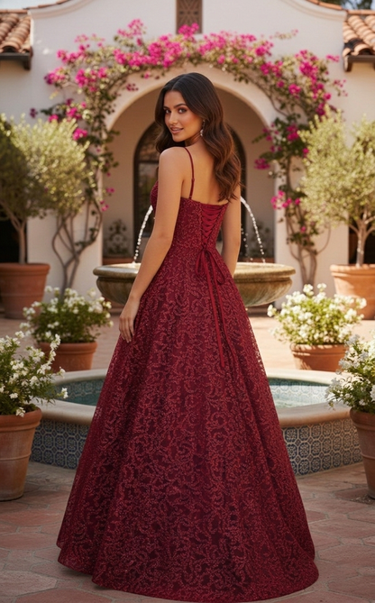 Spaghetti Strap Lace Corset A-Line Prom Dress | Sevoba