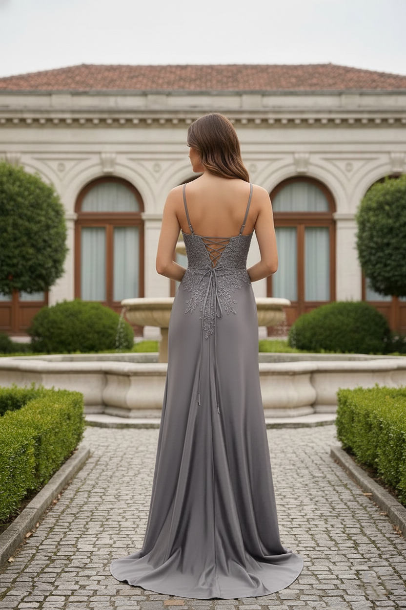 Spaghetti Strap Lace Corset Mermaid Prom Dress with Slit | Sevoba