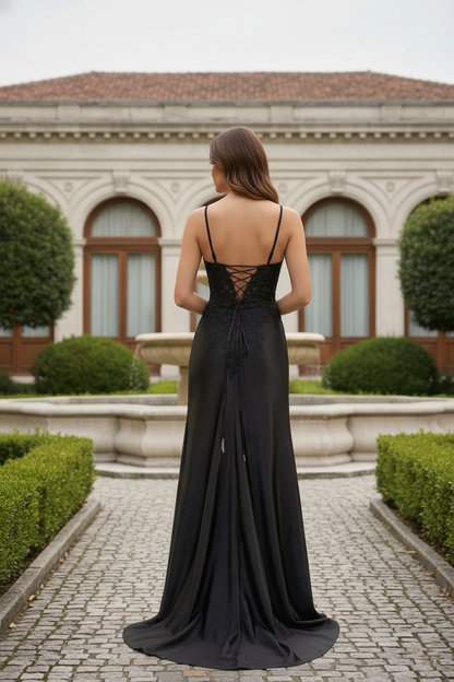 Spaghetti Strap Lace Corset Mermaid Prom Dress with Slit | Sevoba