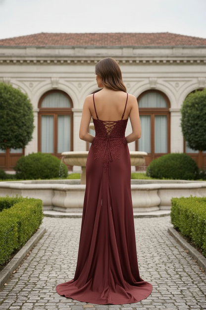 Spaghetti Strap Lace Corset Mermaid Prom Dress with Slit | Sevoba