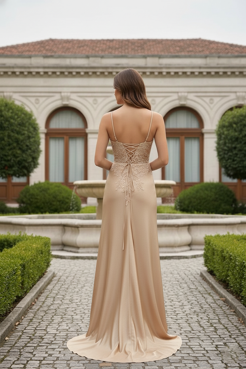 Spaghetti Strap Lace Corset Mermaid Prom Dress with Slit | Sevoba