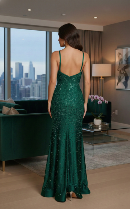 Spaghetti Strap Rhinestone Mermaid Prom Dress with Slit | Sevoba