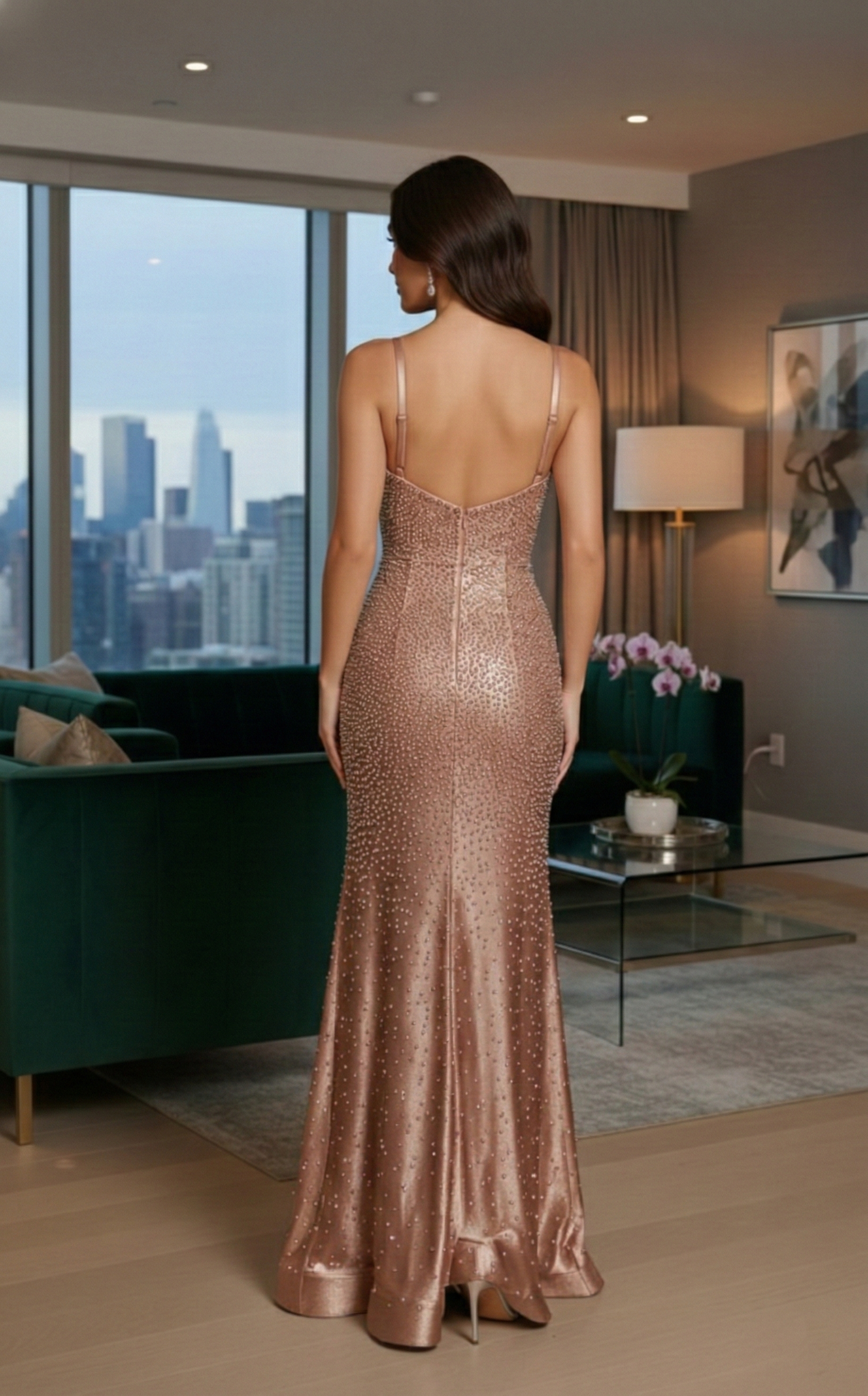 Spaghetti Strap Rhinestone Mermaid Prom Dress with Slit | Sevoba