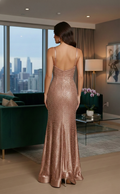 Spaghetti Strap Rhinestone Mermaid Prom Dress with Slit | Sevoba