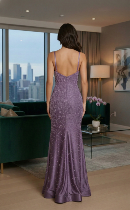 Spaghetti Strap Rhinestone Mermaid Prom Dress with Slit | Sevoba