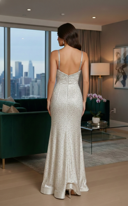 Spaghetti Strap Rhinestone Mermaid Prom Dress with Slit | Sevoba