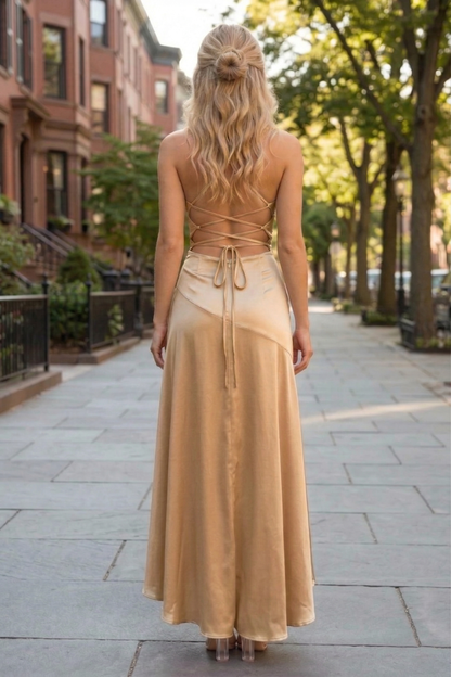 Spaghetti Strap Ruched High-Low Prom Dress with Lace-Up Back | Sevoba