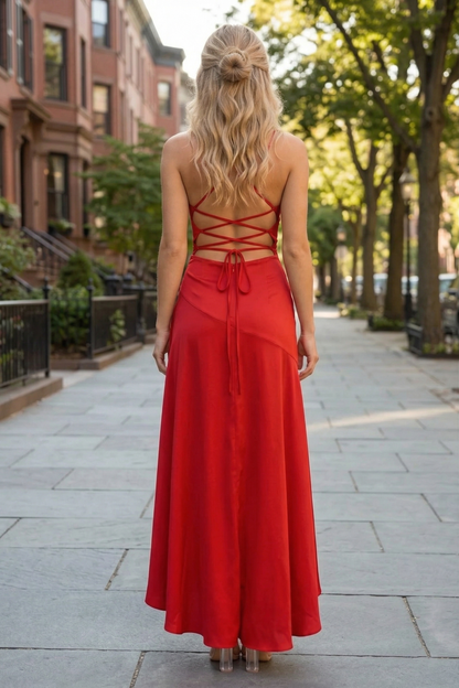 Spaghetti Strap Ruched High-Low Prom Dress with Lace-Up Back | Sevoba
