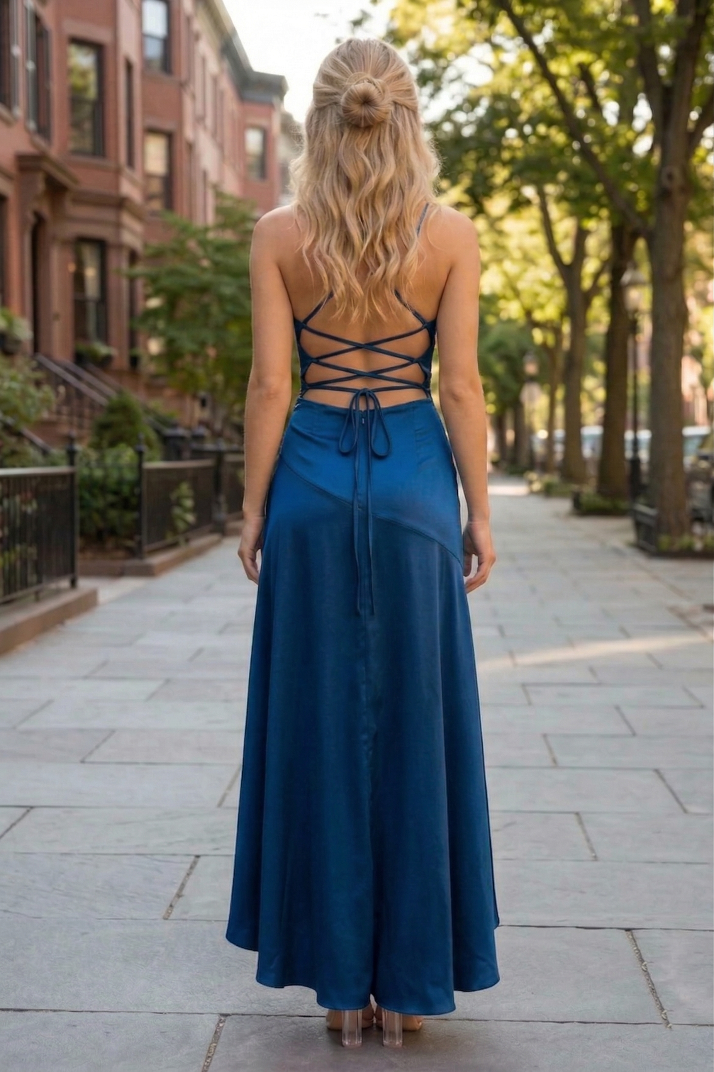 Spaghetti Strap Ruched High-Low Prom Dress with Lace-Up Back | Sevoba